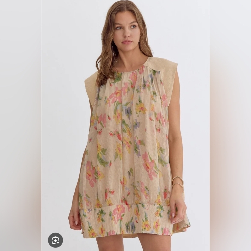Entro Floral Beige Women's Dress/Top, Size L NWT